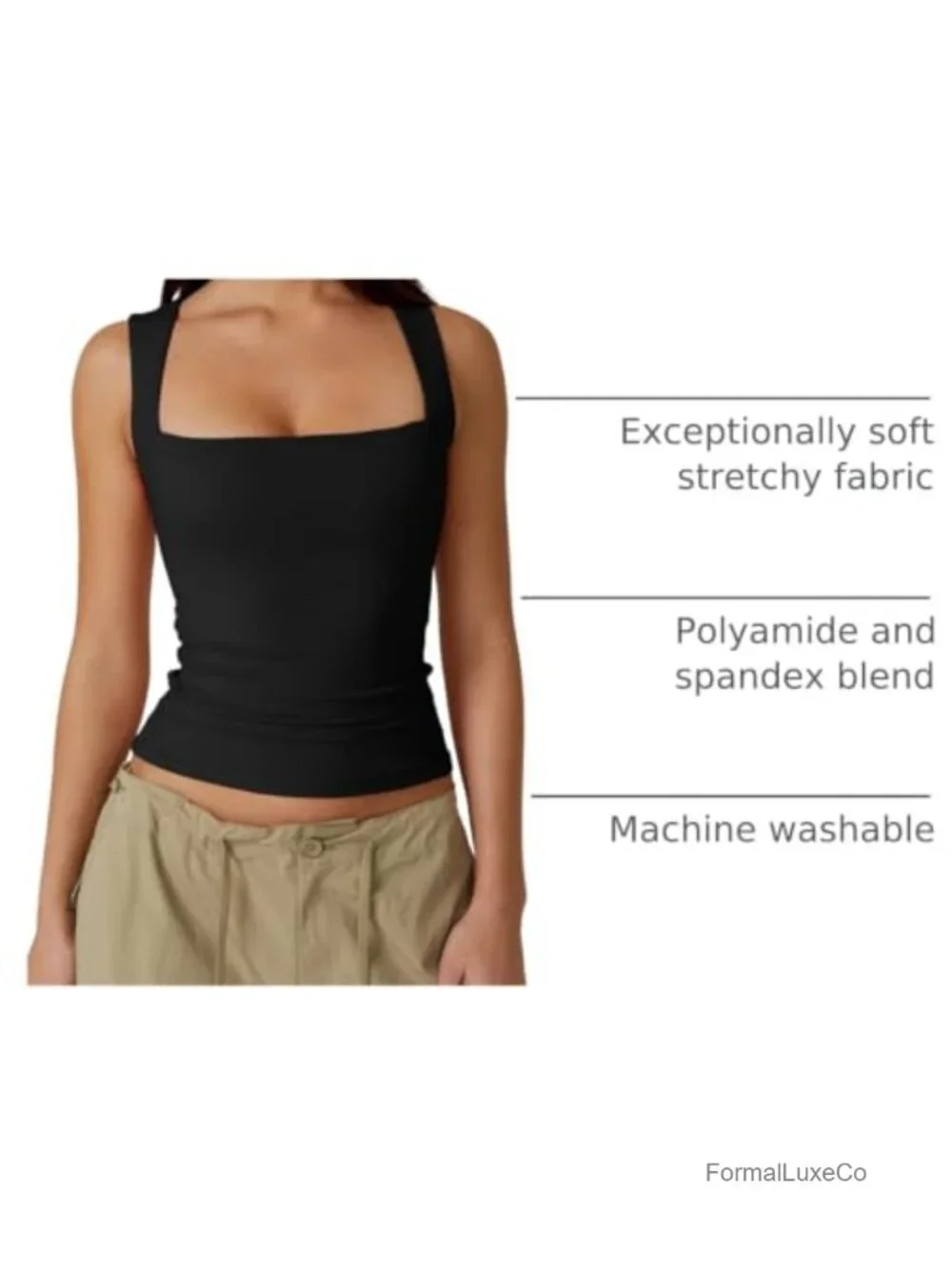 Womens Square Neck Sleeveless Double-Layer Tank Top Basic Tight Stretch Knit